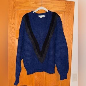 Vintage UNIONBAY Navy V-Neck Sweater with Black Chevron Trim